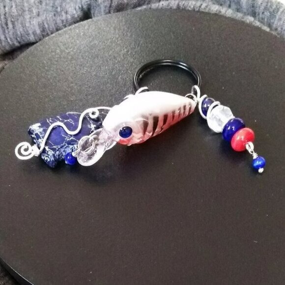 Orange + Blue! Fishing Lure Key Chain - Angler Dad Key Ring! Choose His Name! - Picture 6 of 12